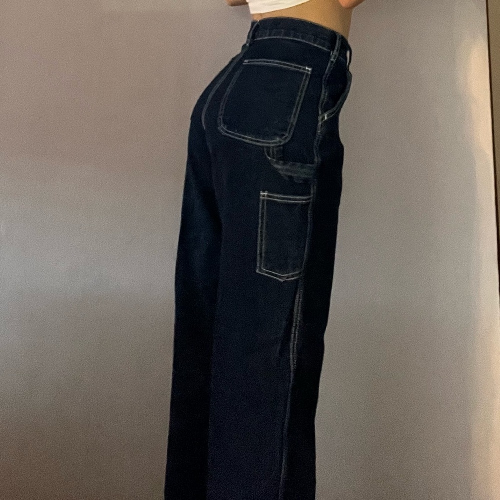 Brandy Melville J. Galt Jeans Dark-Wash High-Waisted Painter Carpenter Mom Small